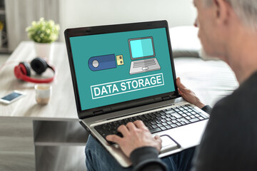 Data storage concept on a laptop screen