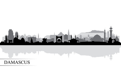 Damascus city skyline silhouette background