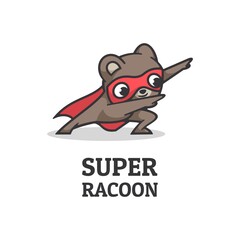 Vector Logo Illustration Super Raccoon Simple Mascot Style.