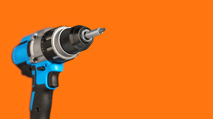 Blue-black cordless Combi Drill Driver Hammer Drill on orange background.