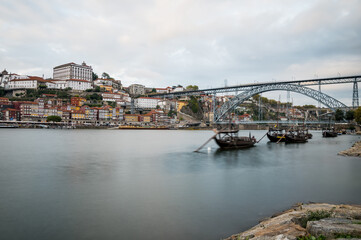 Naklejka premium Porto city landscape with the bridge and the cathedral