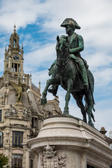 Fototapeta na wymiar Dom Pedro IV statue in Porto, Portugal.