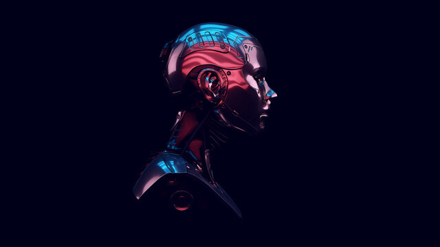 Cyborg with Blue Pink Moody 80s lighting 3d illustration render