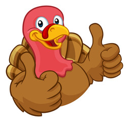 Turkey Thanksgiving or Christmas bird animal cartoon character giving a thumbs up