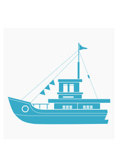 Editable Flat Monochrome Style Side View Ship Vector Illustration for Transportation Vehicle and Historical Education Related Design