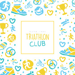Triathlon Club Banner Template, Sports Event, Marathon, Competition, Championship Invitation, Banner, Poster, Logo Hand Drawn Vector Illustration