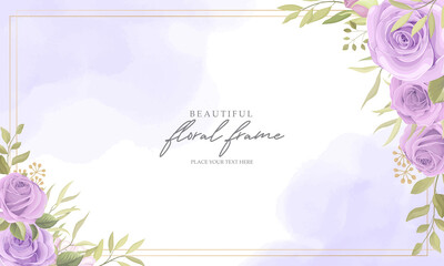 Floral frame background with purple roses