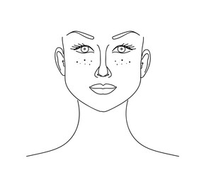 Face with freckles of a beautiful girl. Sketch. Vector illustration.