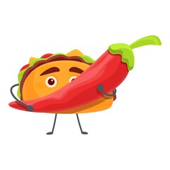 Taco with pepper icon. Cartoon of taco with pepper vector icon for web design isolated on white background