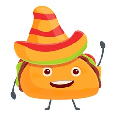 Tacos in sombrero icon. Cartoon of tacos in sombrero vector icon for web design isolated on white background