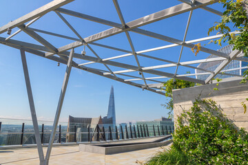 The Garden at 120, a roof garden on the Fen Court building in London with the Shard in the...