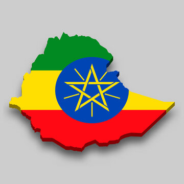 recommend clip art: 3d isometric Map of Ethiopia with national flag.
