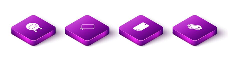 Set Isometric Phone repair service, Shockproof phone, Glass screen protector and icon. Vector.