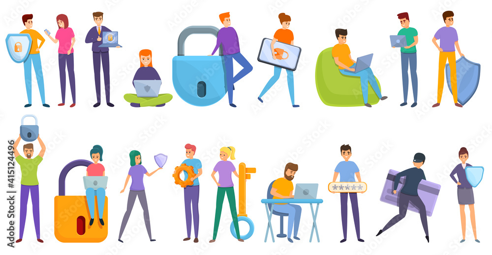 Poster privacy icons set. cartoon set of privacy vector icons for web design