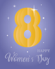 Happy Women Day 8th march holiday greeting card. 3D papercut female symbol