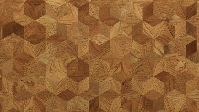 Wood Texture background. Parquet Wallpaper with a Light and Dark Timber Diamond tile pattern.