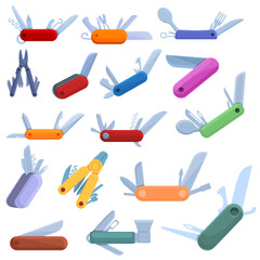 Multitool icons set. Cartoon set of multitool vector icons for web design