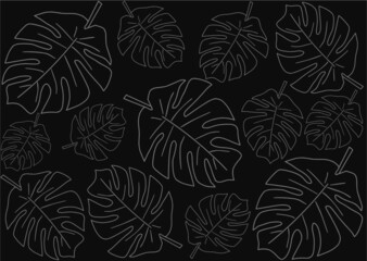 Vector illustration abstraction of contour leaves on a gray background