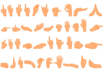 Hand gestures icons set. Cartoon set of hand gestures vector icons for web design