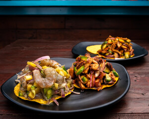 Fresh Seafood Delights: Octopus and Shrimp Tostadas from Ensenada, Baja California