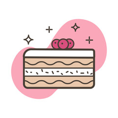 Vector icon of a cake with cream, chocolate chips and berries. Logo for a pastry shop