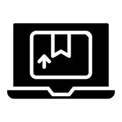 Package inside laptop, online parcel icon