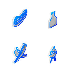Set Isometric line Crossed fork and spatula, Hot chili pepper pod, Barbecue grill and icon. Vector.