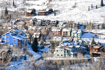 Fototapeta na wymiar Winter vacation rentals in the Park City ski area in Utah during winter