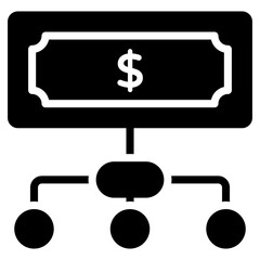 Banknote with connections, money network icon