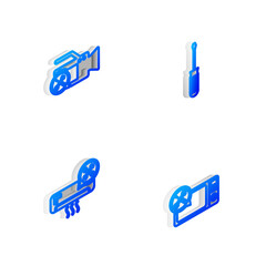 Set Isometric line Screwdriver, Video camera service, Air conditioner and Microwave oven icon. Vector.