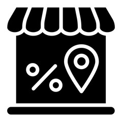 Store with map marker, outlet location icon