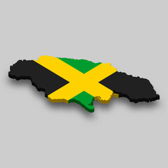 3d isometric Map of Jamaica with national flag.