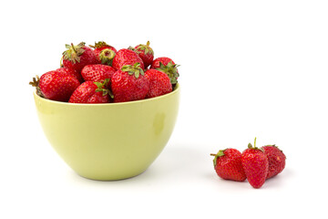 Ripe strawberries isolated on white background, place for text