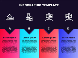 Set line Hanging sign with Open house, Realtor, and Sold. Business infographic template. Vector.