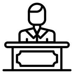 Avatar in front of desk, reception concept icon 
