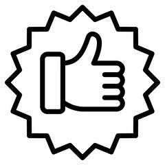Obraz premium Thumbs up inside badge, icon of customer feedback