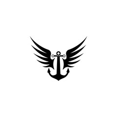 Anchor Winged Black Illustration Logo Design Vector