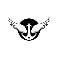 Anchor Winged Black Illustration Logo Design Vector