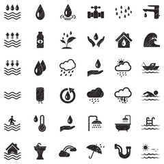 Water Icons. Black Scribble Design. Vector Illustration.