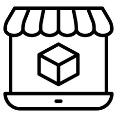 Package inside laptop, online product icon