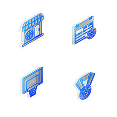 Set Isometric line Basketball on sport calendar, Sports shop and basketball, backboard and medal icon. Vector.