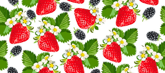 Strawberry seamless background. Brightness, delicacy and freshness