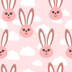 vector pattern with cute rabbit with long ears. flat illustration of pattern with little blue rabbit