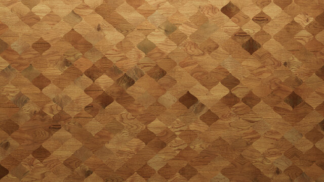 Wood Texture background. Parquet Wallpaper with a Light and Dark Timber Arabesque tile pattern.