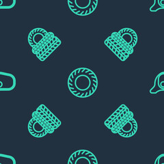 Set line Car tire, and mirror on seamless pattern. Vector.