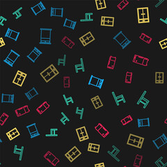 Set line Big bed, Chair, Wardrobe and Refrigerator on seamless pattern. Vector.