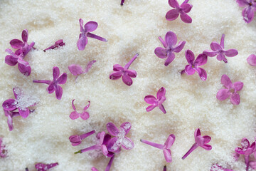 Purple lilac flower sugar, sugar with lilac flowers