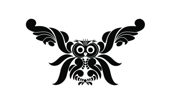 owl logo design tattoo model. Black owl art design on white background isolation
