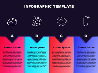 Set line Sun and cloud, Water drop, Cloud with rain and Celsius. Business infographic template. Vector.