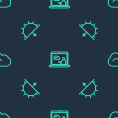 Set line Weather forecast, Sunset and Cloud on seamless pattern. Vector.